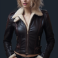 Sheepskin Black Shearling Two Tone Leather Jacket For Women