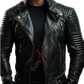 Sheepskin Black Quilted Biker Leather Jacket For Men