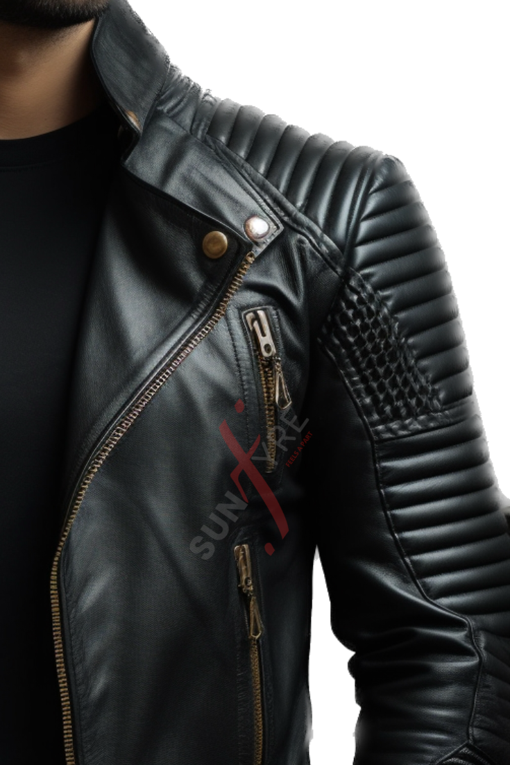  Quilted Biker Leather Jacket For Men