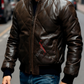 Quilted Dark Brown Bomber Leather Jacket For Men(SF617)