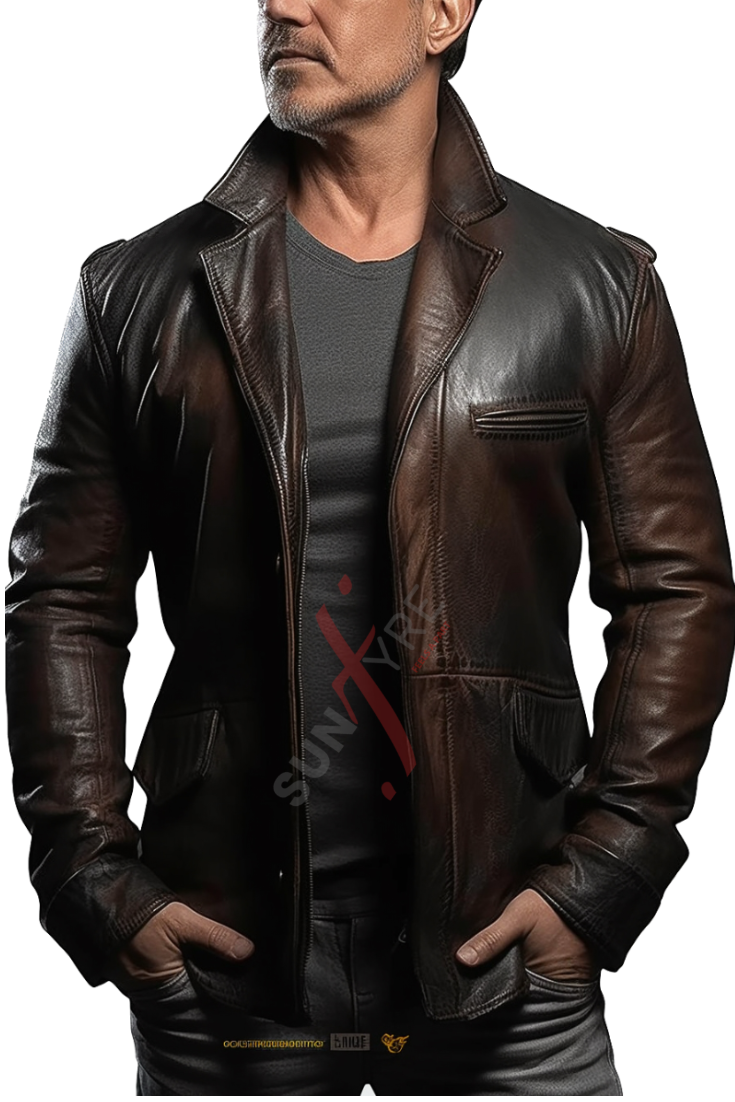 Real Sheepskin Distressed Dark Brown Leather Blazer For Men