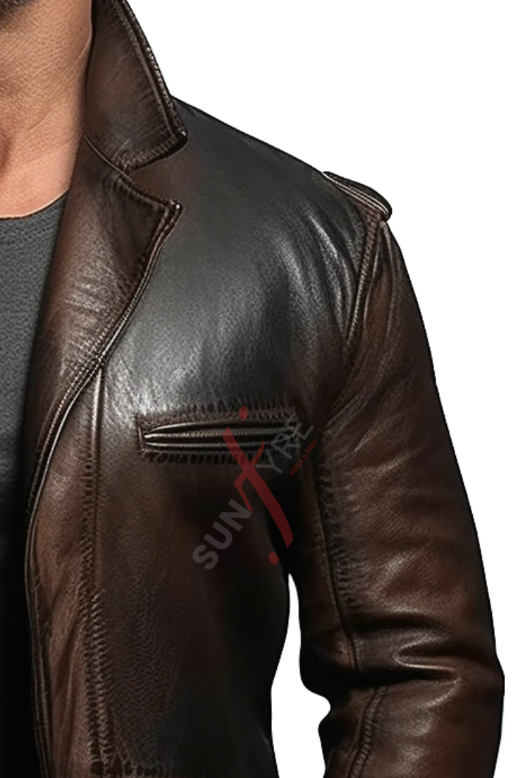  Dark Brown Leather Blazer For Men