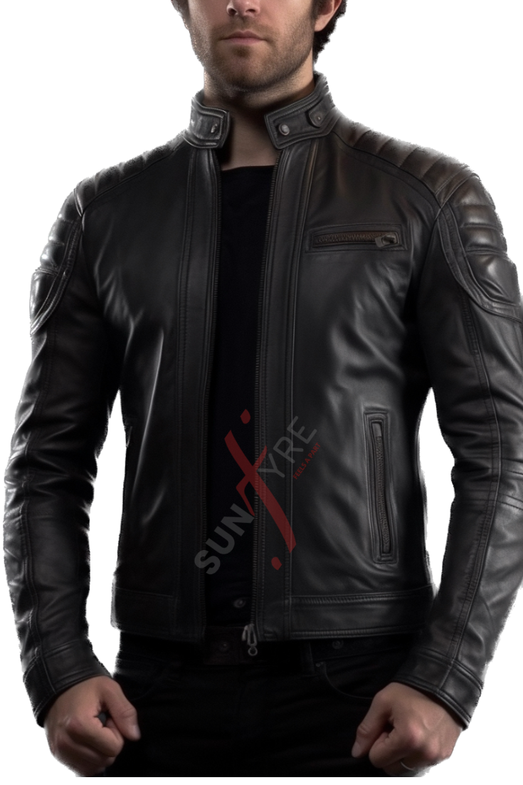 Dodge Sheepskin Black Cafe Racer Leather Jacket For Men