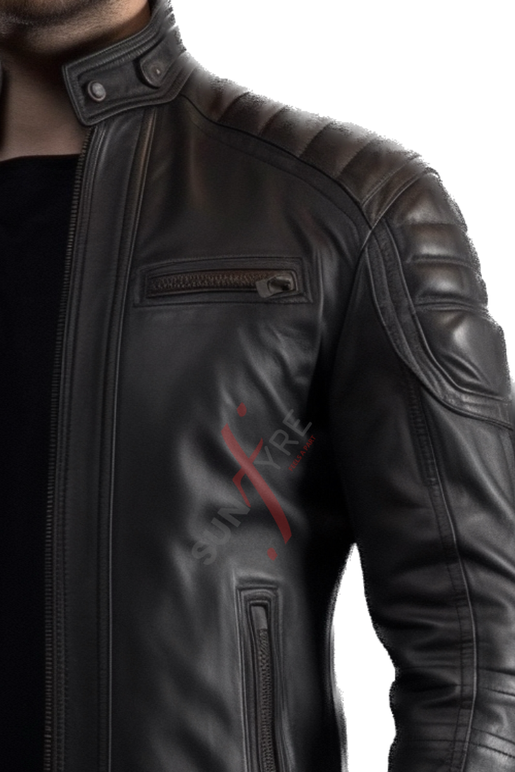  Black Cafe Racer Leather Jacket For Men