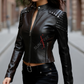 Short Black Slim Fit Leather Jacket For Women 