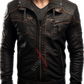 Grey Black Distressed Bomber Leather Jacket For Men