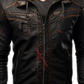 Black Distressed Bomber Leather Jacket For Men