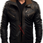 Original Sheepskin Black Distressed Bomber Leather Jacket For Men