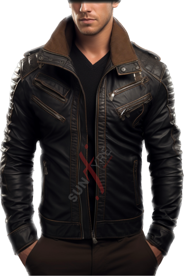 Original Sheepskin Black Distressed Bomber Leather Jacket For Men