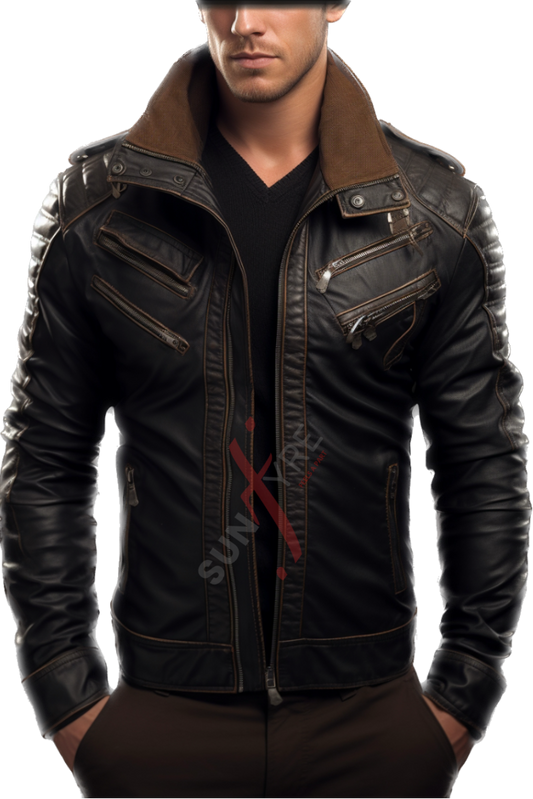 Original Sheepskin Black Distressed Bomber Leather Jacket For Men