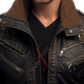 Original Sheepskin Black Distressed Bomber Leather Jacket For Men