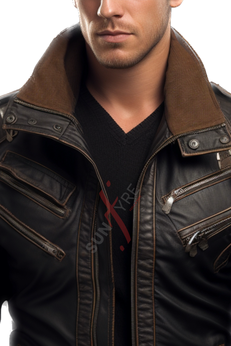 Original Sheepskin Black Distressed Bomber Leather Jacket For Men