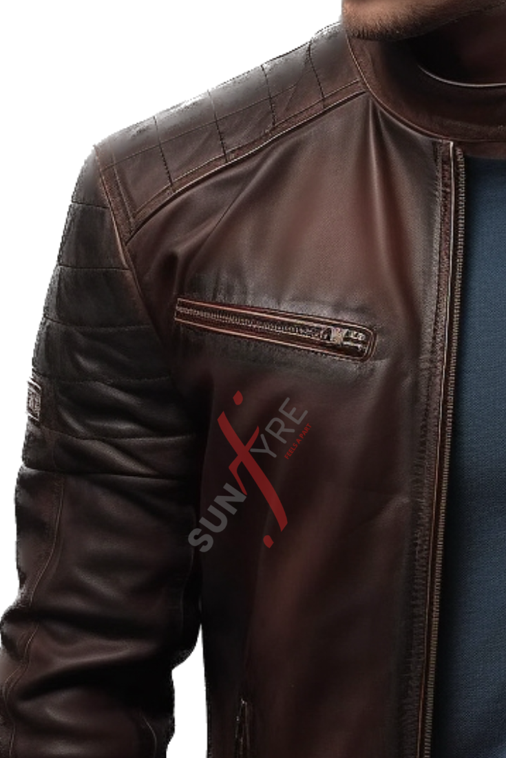 Cafe Racer Brown Leather Jacket For Men