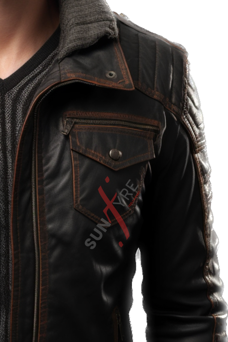  Distressed Bomber Leather Jacket For Men