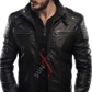 Real Lambskin Black Motorcycle Leather Jacket For Men