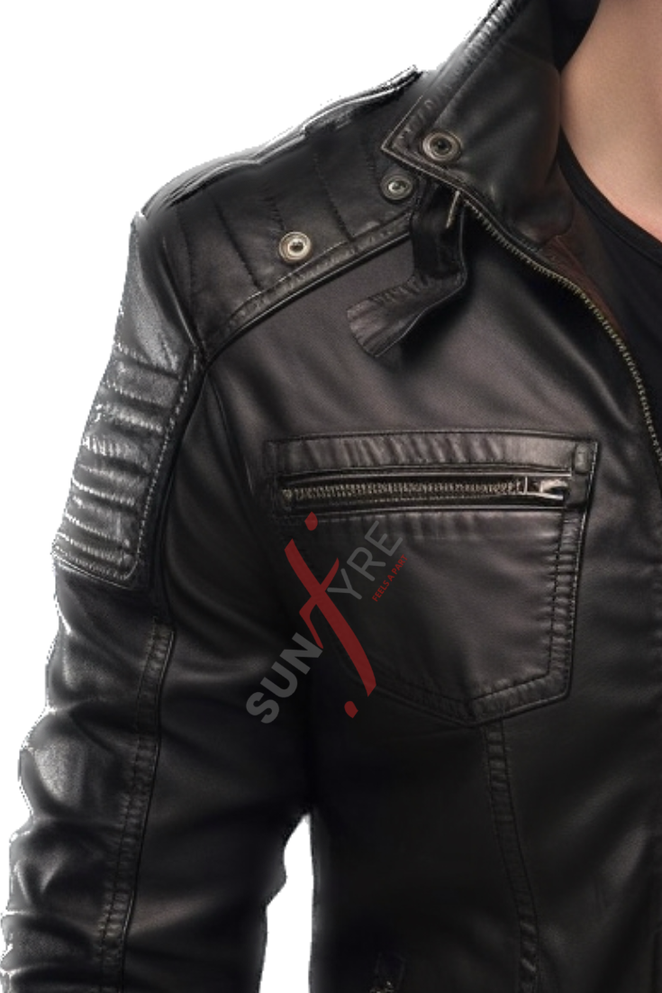 Black Motorcycle Leather Jacket For Men