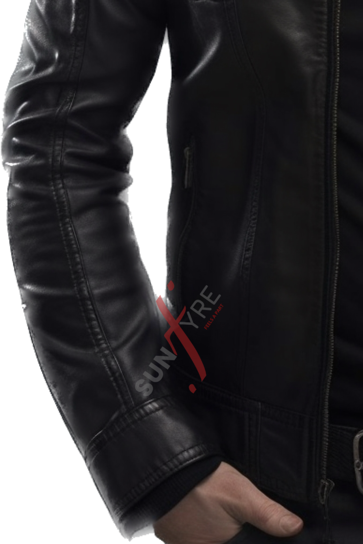 Real Lambskin Black Leather Jacket For Men