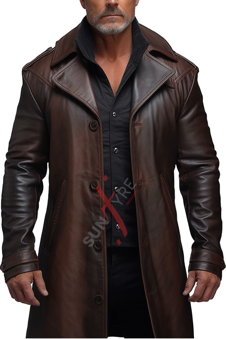 Real Sheepskin Brown Distressed Leather Car Coat For Men