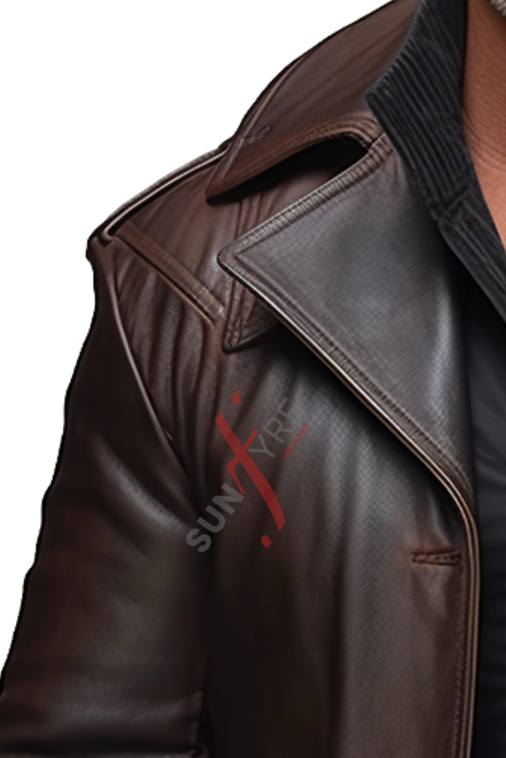  Brown Distressed Leather Car Coat For Men