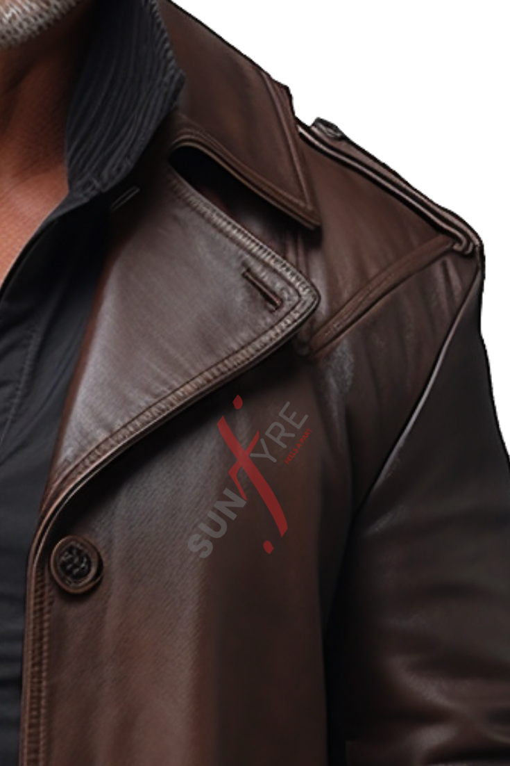 Brown Leather Car Coat For Men