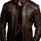 Sheepskin Cafe Racer Dark Shaded Brown Leather  Jacket For Men