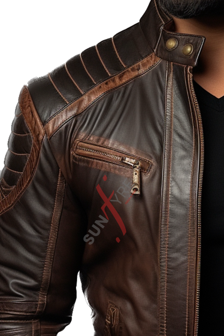 Dark Shaded Brown Leather  Jacket For Men