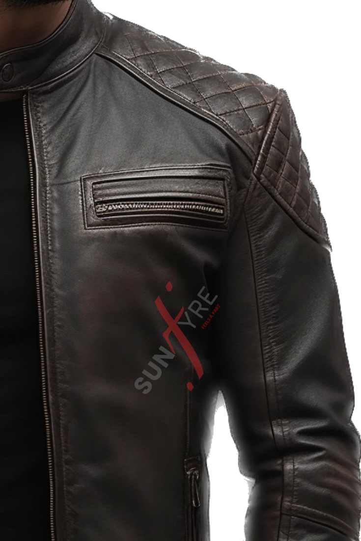 Cafe Racer Brown Distressed Leather Jacket For Men