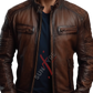 Original Sheepskin Distressed Cafe Racer Cognac Leather Jacket For Men