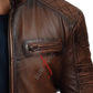 Distressed Cafe Racer Cognac Leather Jacket For Men