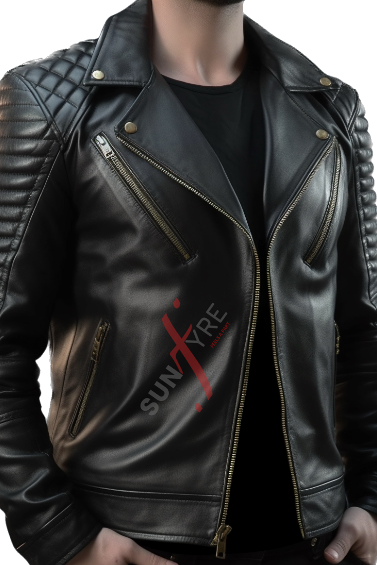 Black Motorcycle Leather Jacket For Men