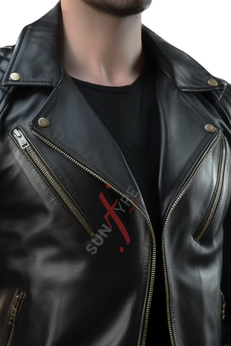 Black Quilted Leather Jacket For Men