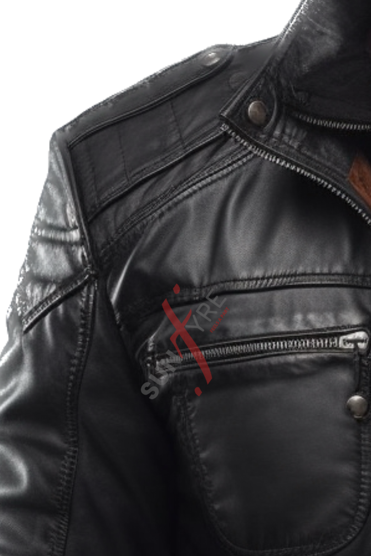 Black Cafe Racer Leather Jacket For Men