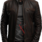 Real Sheepskin Distressed Cafe Racer Brown Leather Jacket For Men