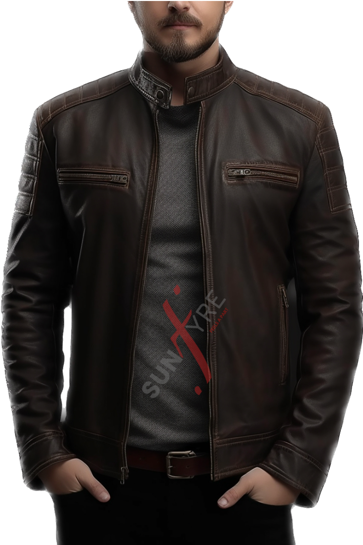 Real Sheepskin Distressed Cafe Racer Brown Leather Jacket For Men