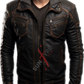 Sheepskin Black Rubbing Leather Bomber Jacket For Men