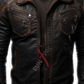 Black Rubbing Leather Bomber Jacket For Men