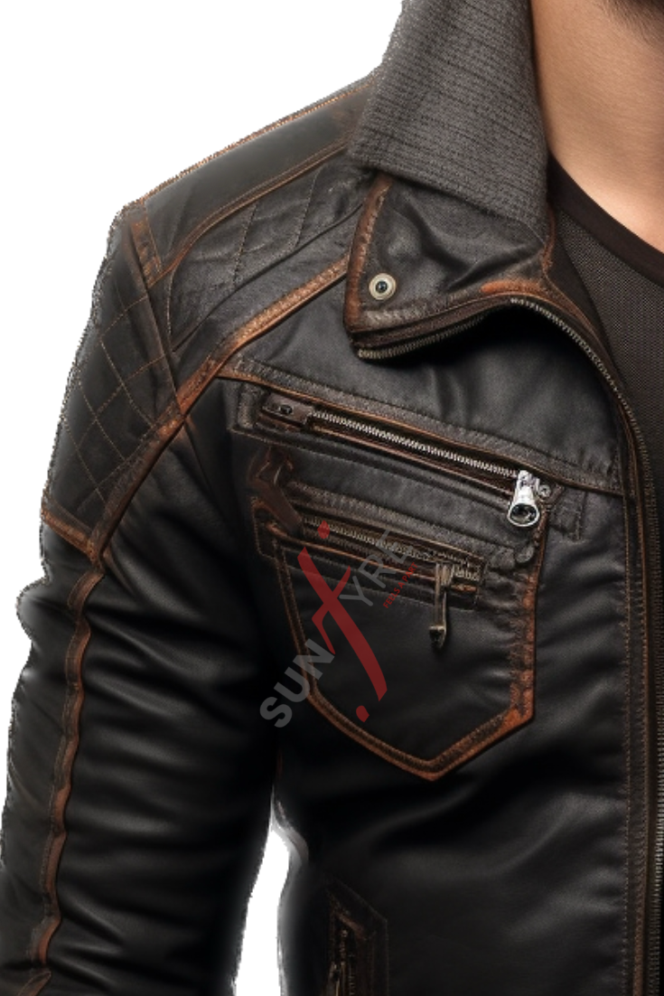 Sheepskin Black Leather Bomber Jacket For Men