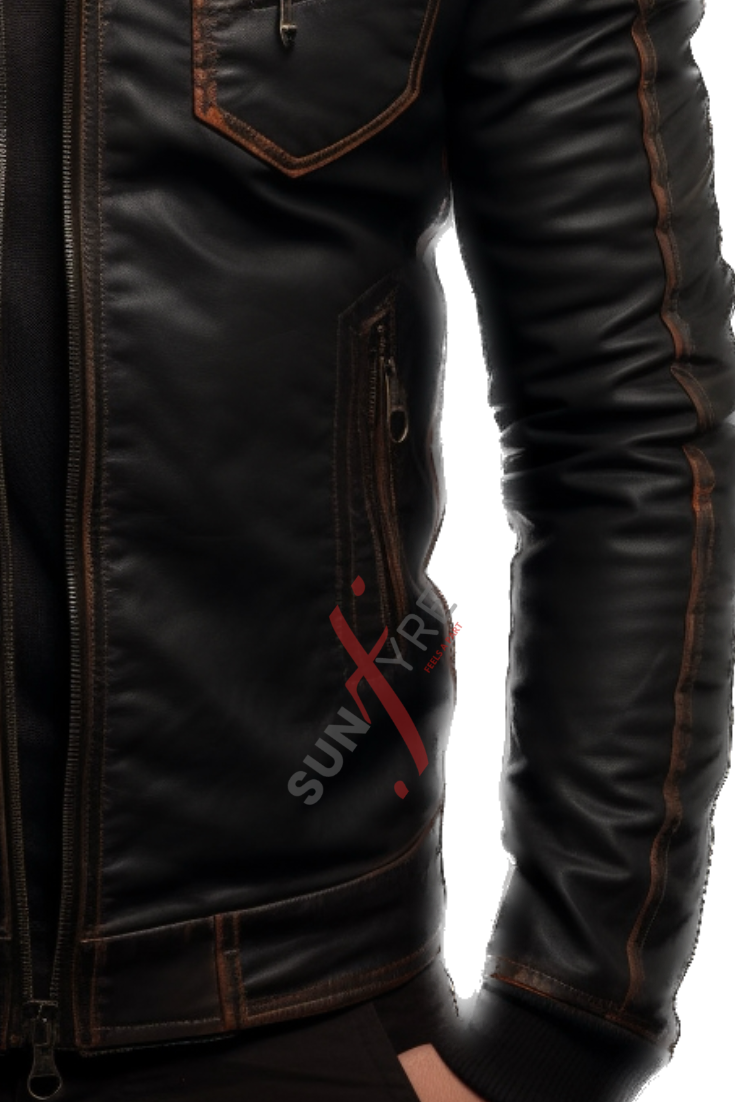 Black Leather Bomber Jacket For Men