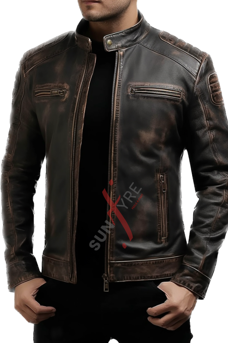 Brown Distressed Leather Jacket For Men