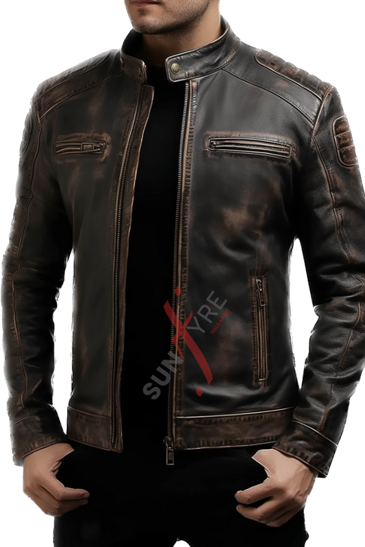 Brown Distressed Leather Jacket For Men