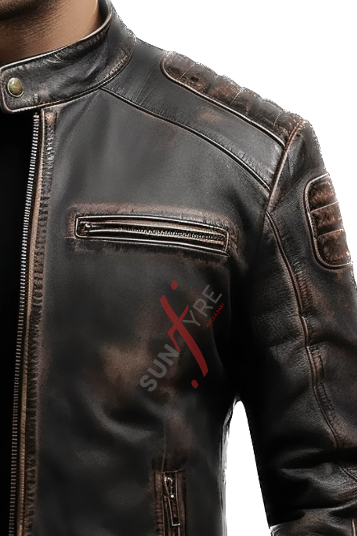 Cafe Racer Brown Distressed Leather Jacket For Men