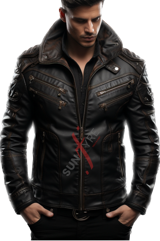 Real Sheepskin Black BOMBER Leather Jacket For Men