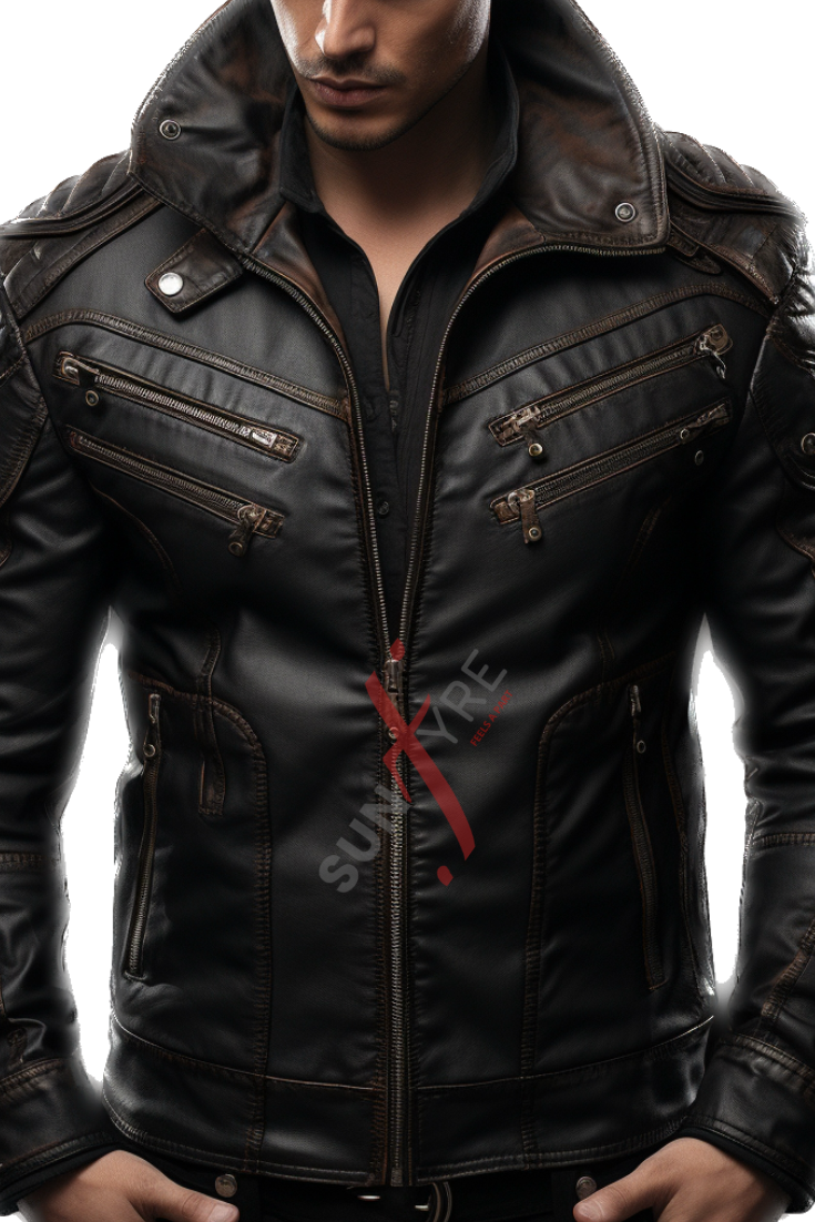 Black BOMBER Leather Jacket For Men