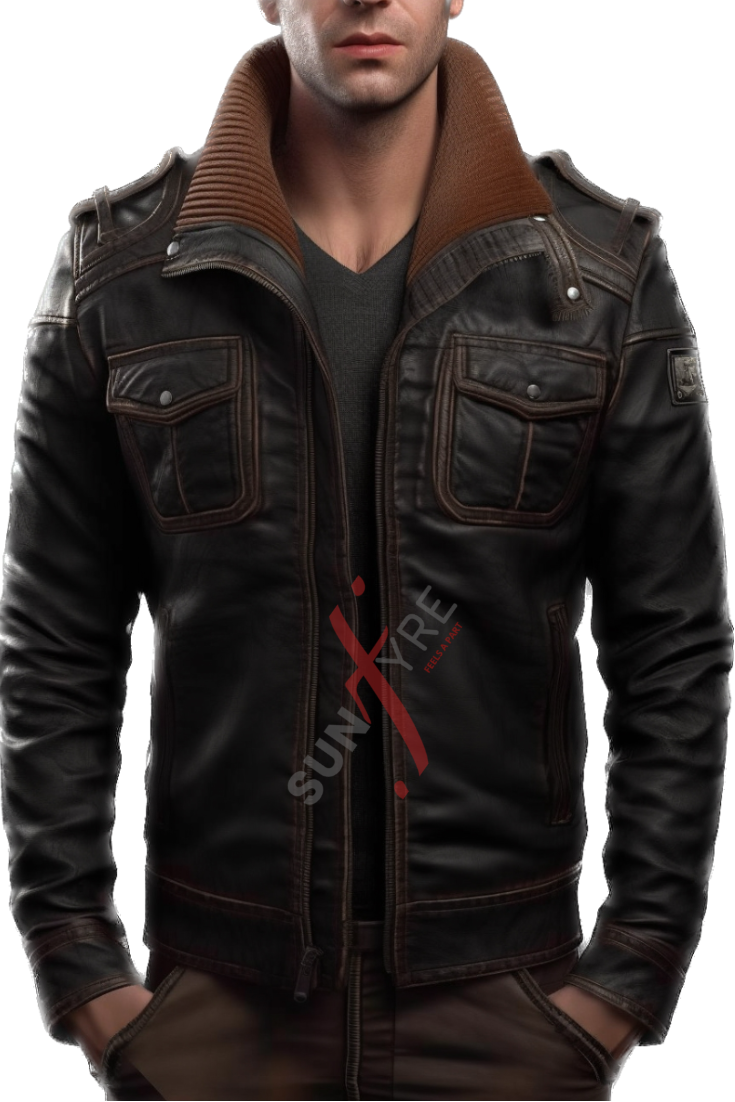 Real Lambskin Black Bomber Leather Jacket For Men