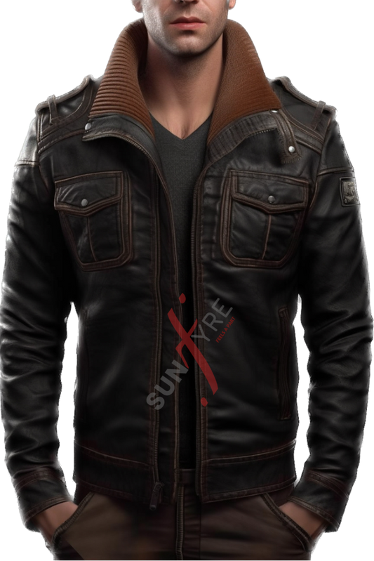 Real Lambskin Black Bomber Leather Jacket For Men