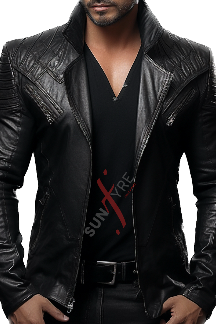 Sheepskin Black Body Fit Leather Blazer For Men