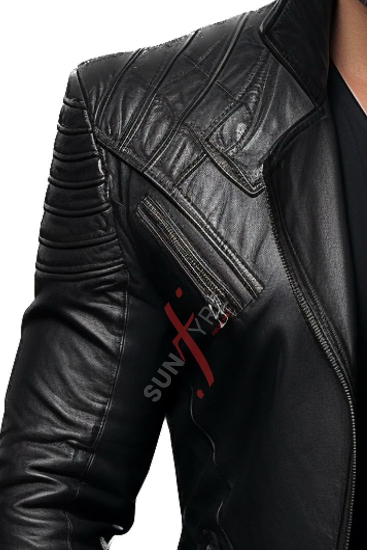 Black Body Fit Leather Blazer For Men