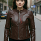 Brown Sheepskin Smart Fit Leather Jacket For Women (SF385)