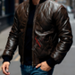 Quilted Dark Brown Bomber Leather Jacket For Men(SF617)