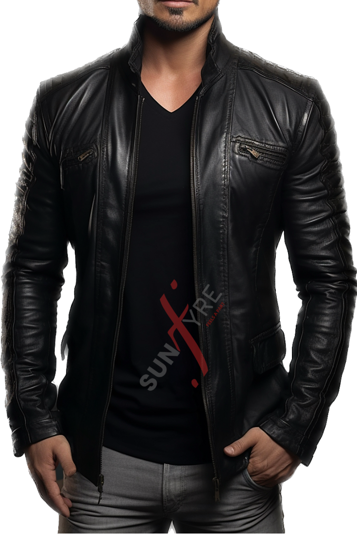 Real Sheepskin Black Leather Blazer For Men